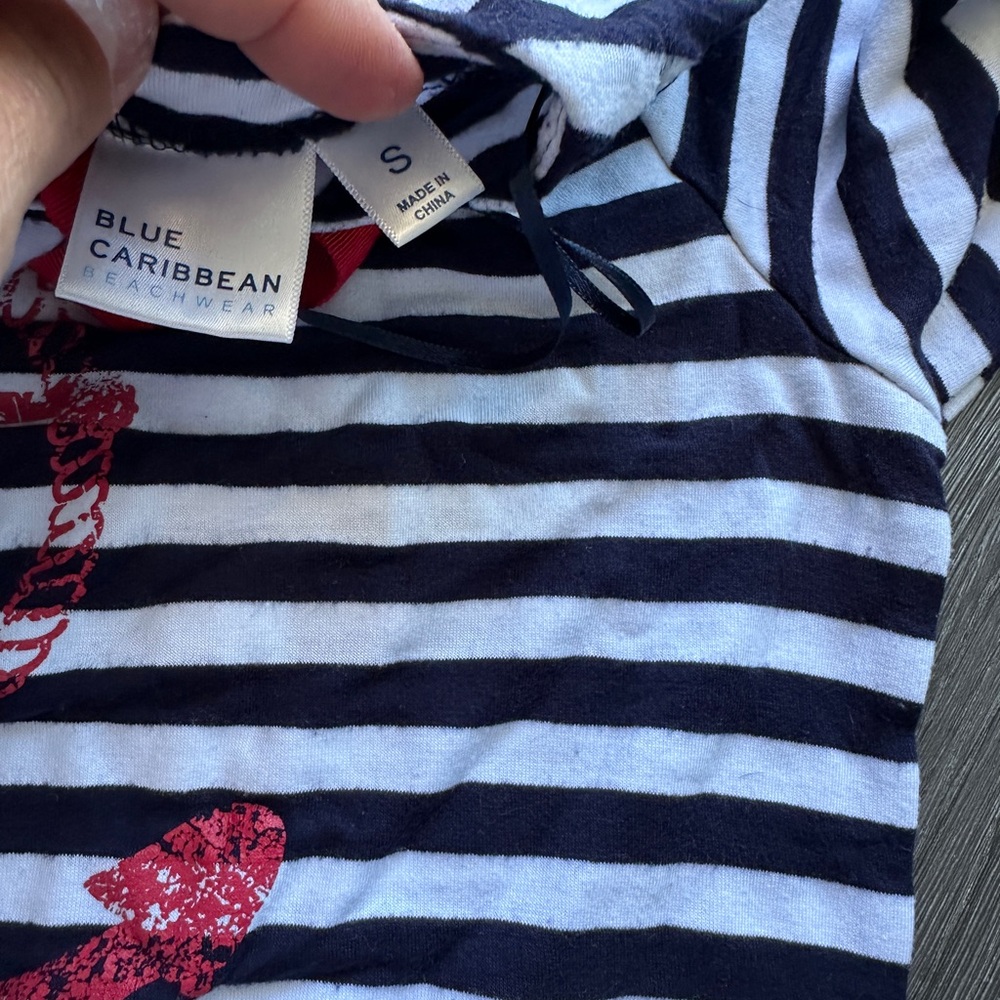 Blue caribbean beach/ boat dress  - Navy and White/ S